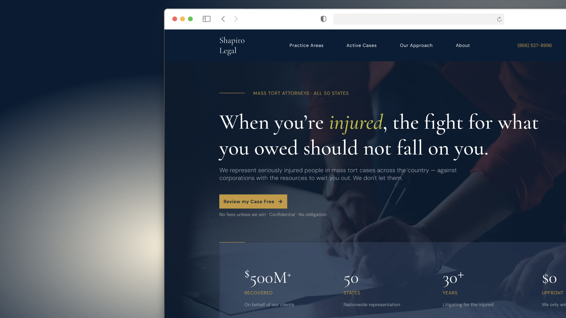 Shapiro Legal — homepage redesign for a mass tort litigation firm